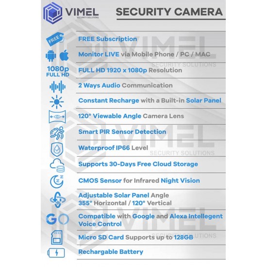 IP Solar Panel Security WIFI Cloud Camera 