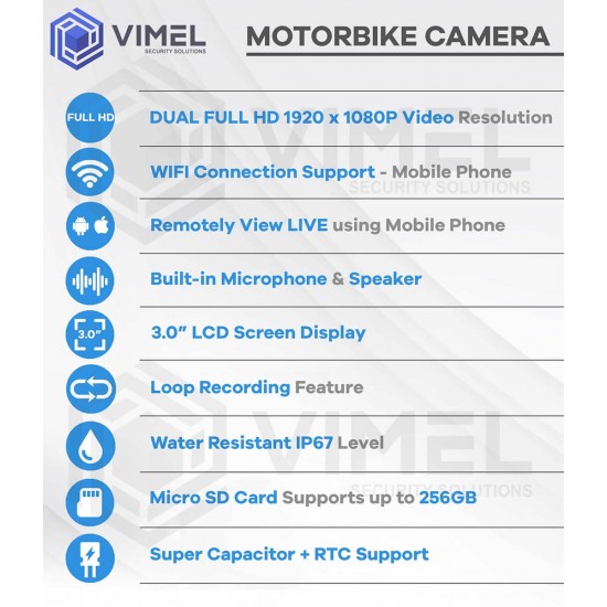 Dual Motorbike Camera WIFI Super Capacitor