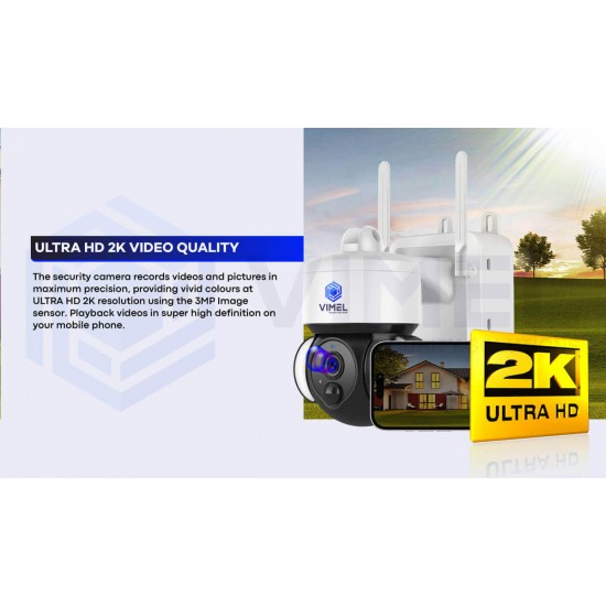 WIFI Dual Solar Security Camera 24/7 Continuous Recording 2K
