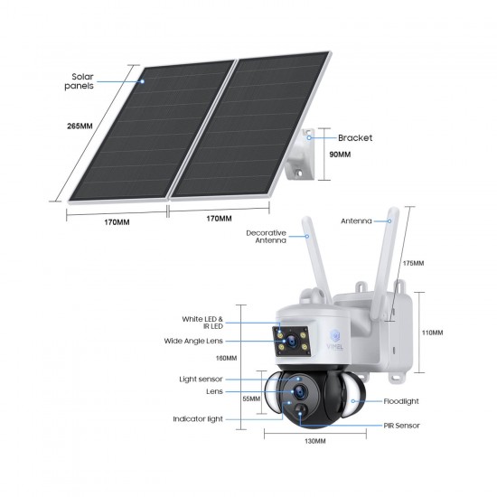 Wireless Dual Security Camera 2K Solar Panel